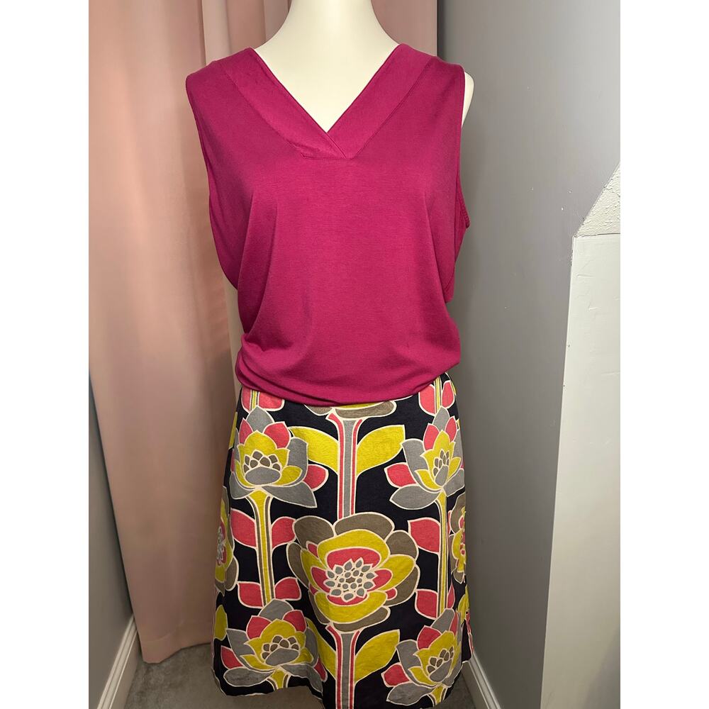 VGUC Boden 14R Multicolored Lotus Flower Pencil Skirt 100% Cotton Pink Gray Navy